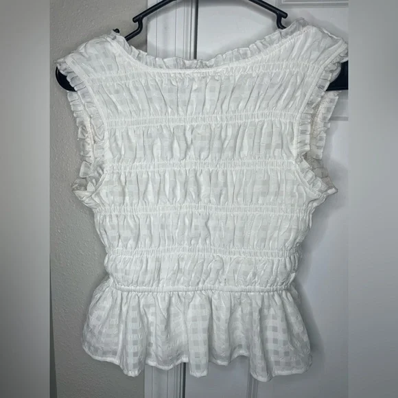 KIRIOUS Los Angeles White Ruffle Tie Front Peplum Top XS - Picture 3 of 8